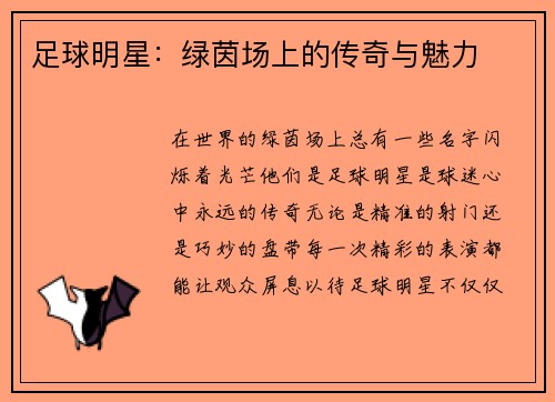 足球明星：绿茵场上的传奇与魅力
