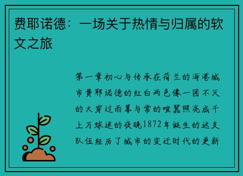 费耶诺德：一场关于热情与归属的软文之旅